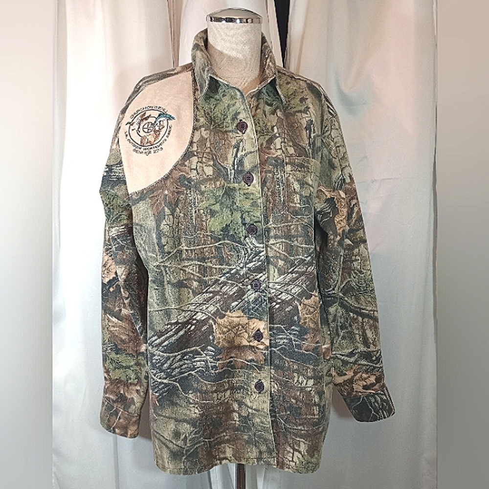 Camo Denim Shirt Jacket, "Church on the Hill" Men, Cascade Trail, M